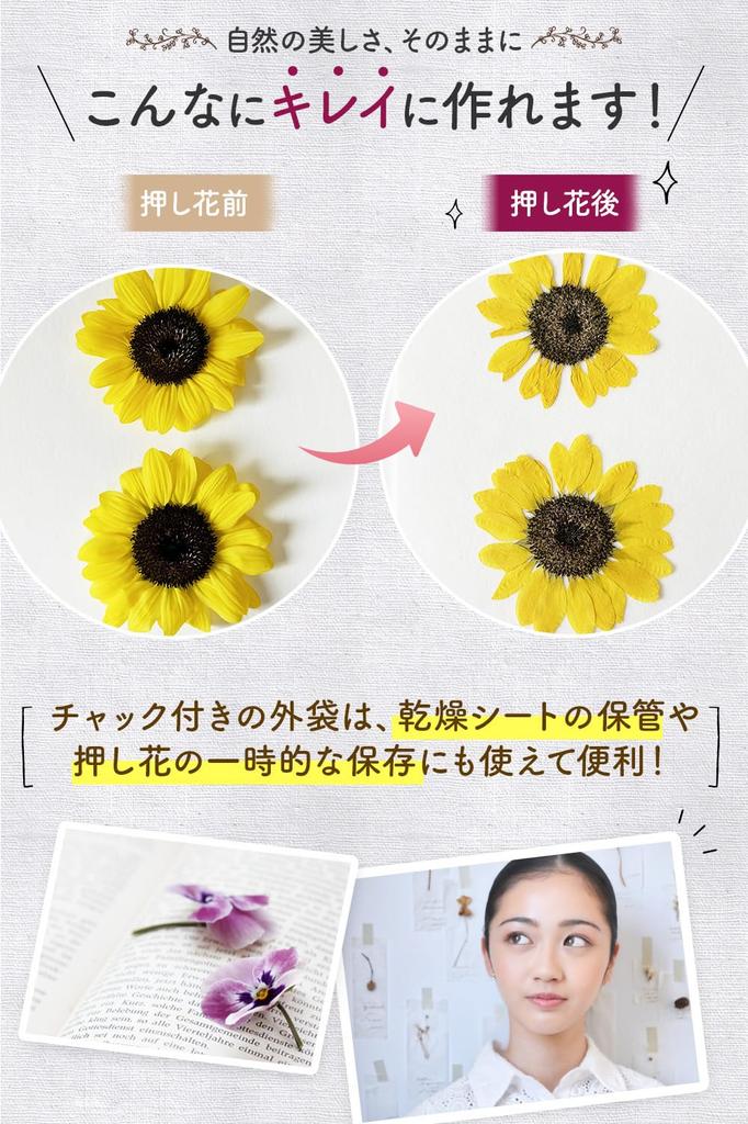 Yumeiro Kaden Pressed Flower Kit Pressed Flower Drying Sheet Set included for Craft materials 6 drying sheets 10 cushion papers Contains calcium