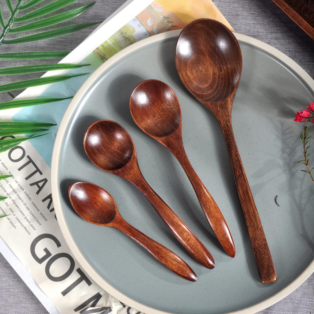 Natural Wooden Coffee Spoons Set Long Handle Tea Stirring Utensils for Dessert Honey and Beverage Eco Friendly Tableware