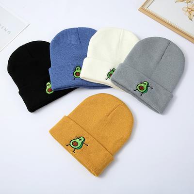 Funny Avocado Cartoon Printing New Hat Winter Women Keep Warm Hip Hop Men Knitted Hats Solid Color Simple Beanies For Women