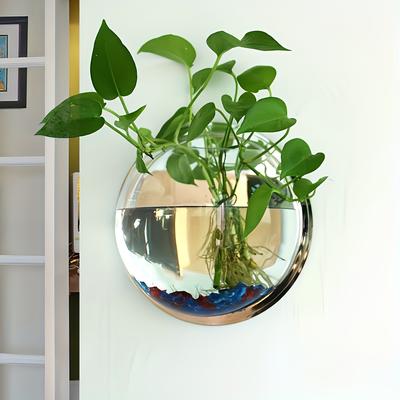 1 Stück Wandmontierter runder Pflanztopf mit transparentem Design, Transparentes Plastik mit Doppelfunktion für Hydrokultur-Grünpflanzen & Kleinfischbecken, Hydroponiksystem