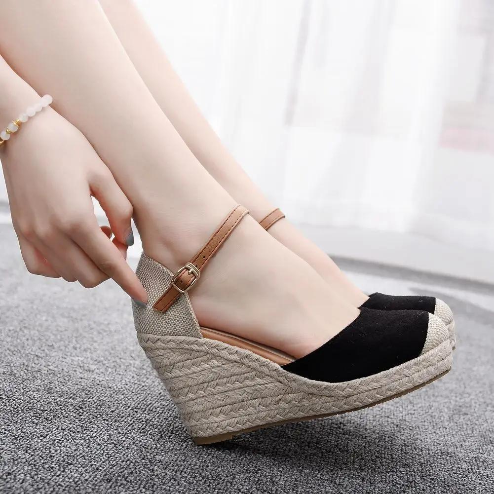 

2025 Spring Summer Wedge Sandals Mary Jane Round Head Fashion Casual Korean Women s Sandals 35 чёрный