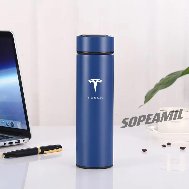 Para Tesla Model 3 Model Y Model S Model X Cybertruck Roadster 500ML Taza Termo de Vacío para Coche Pantalla de Temperatura Taza de Café