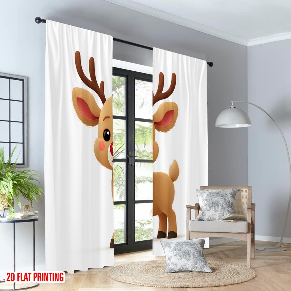 2pcs 2D flat printing Merry Christmas Party Curtains Cute cartoon reindeer Christmas Digital Printed Polyester Drapes Party &