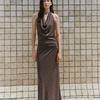 Zbzr Spring New Women Clothes Western Style Fashion Sexy Backless Metallic Line Length Dress 2180237