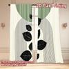 Set Of 2 Flat Printing Curtains Without Rod Green Leaves Curved Lines Easter Festival Chic Print Versatile Curtain Polyester