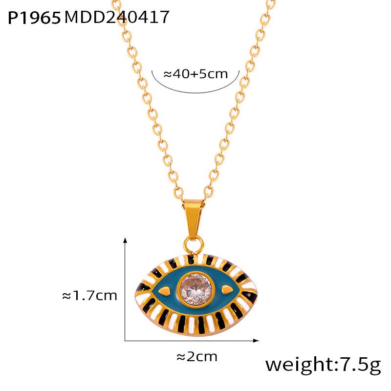 Bohemian Devil's Eye Pendant Necklace in Enamel & Titanium Steel with Rhinestones for Women