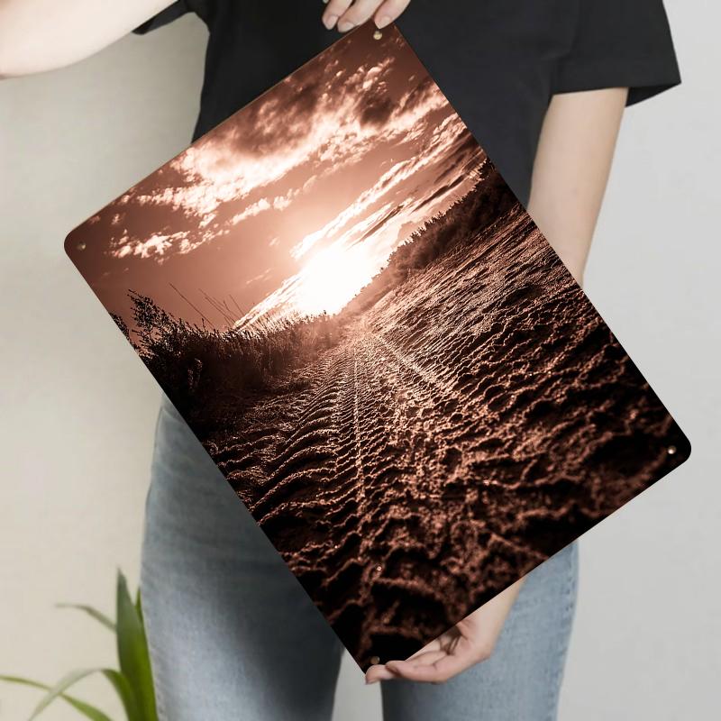 

Vintage Country Dirt Road Sunset Landscape Metal Wall Art Decor for Living Room Bedroom 20x30cm（7.8x11.8inch）
