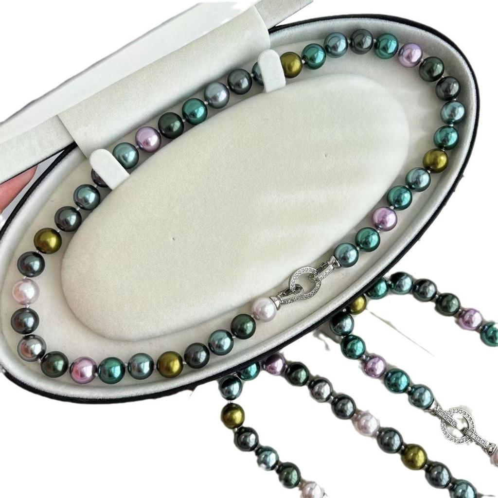 10Mm Maillard Morandi High Quality Candy Mixed Color Malachite Green Artificial Crystal Highlight Pearl Necklace Clavicle