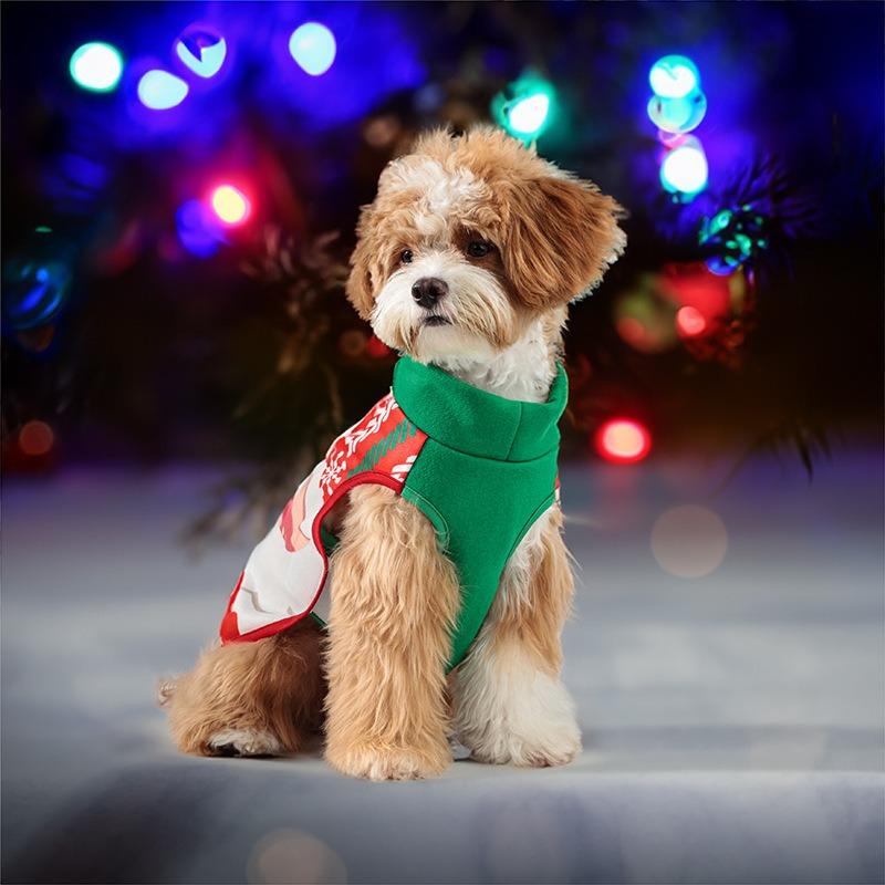 Christmas Old Man's face print Coat Pet Christmas Day Decoration hoodie Clothes Red and green classic style