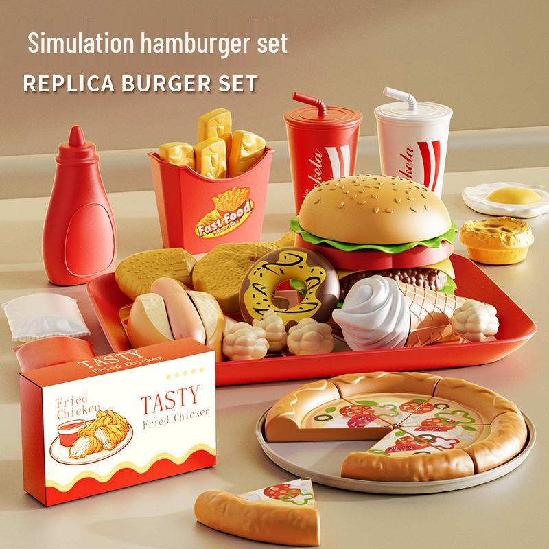 Kids' Pretend Kitchen Playset: Fast Food Pizza & Burger Meal with Fries, Egg Tart, and More