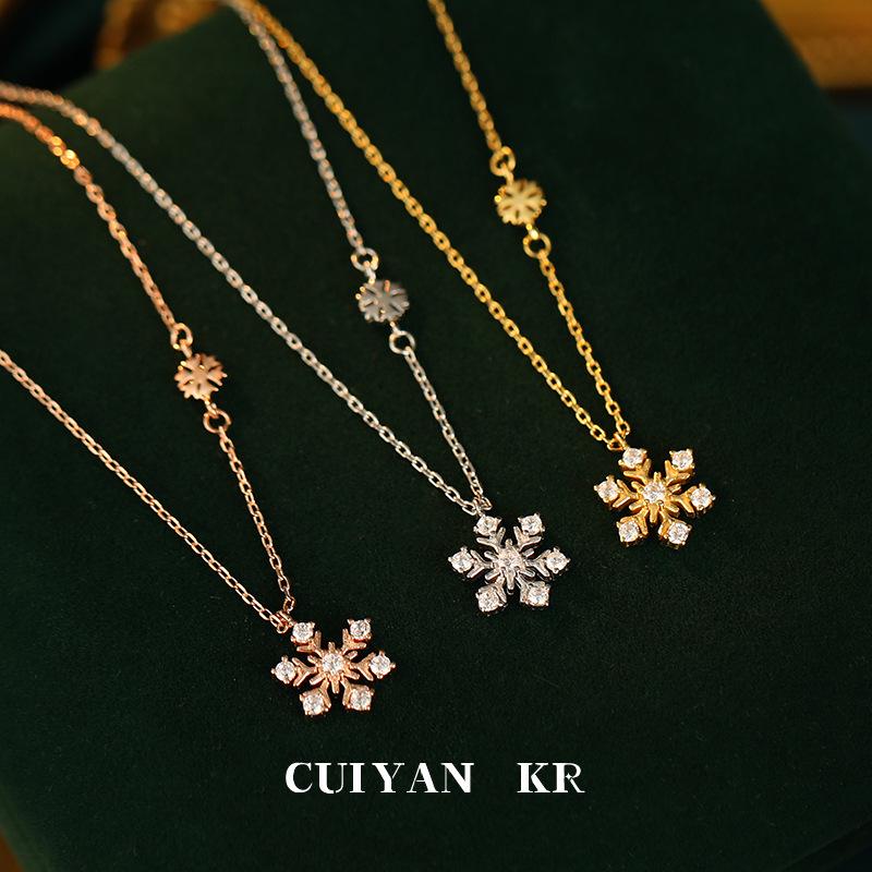Autumn/Winter S925 Sterling Silver Snowflake Necklace – Korean Style Light Luxury Clavicle Chain for Women