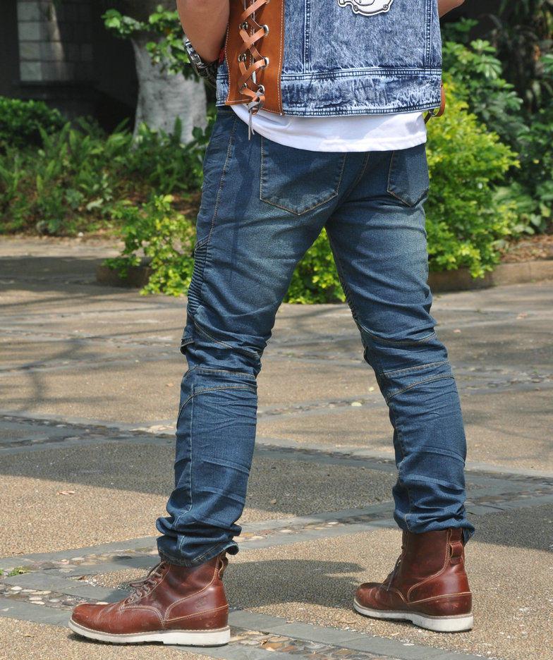 VOLERO Men's Slim Fit Straight Leg Biker Riding Jeans with Flap