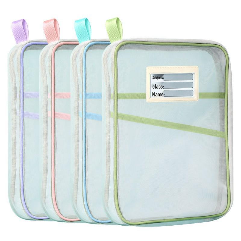 L-Shaped Transparent 3-Layer File & Book Bag for Subject Organization and Exam Storage