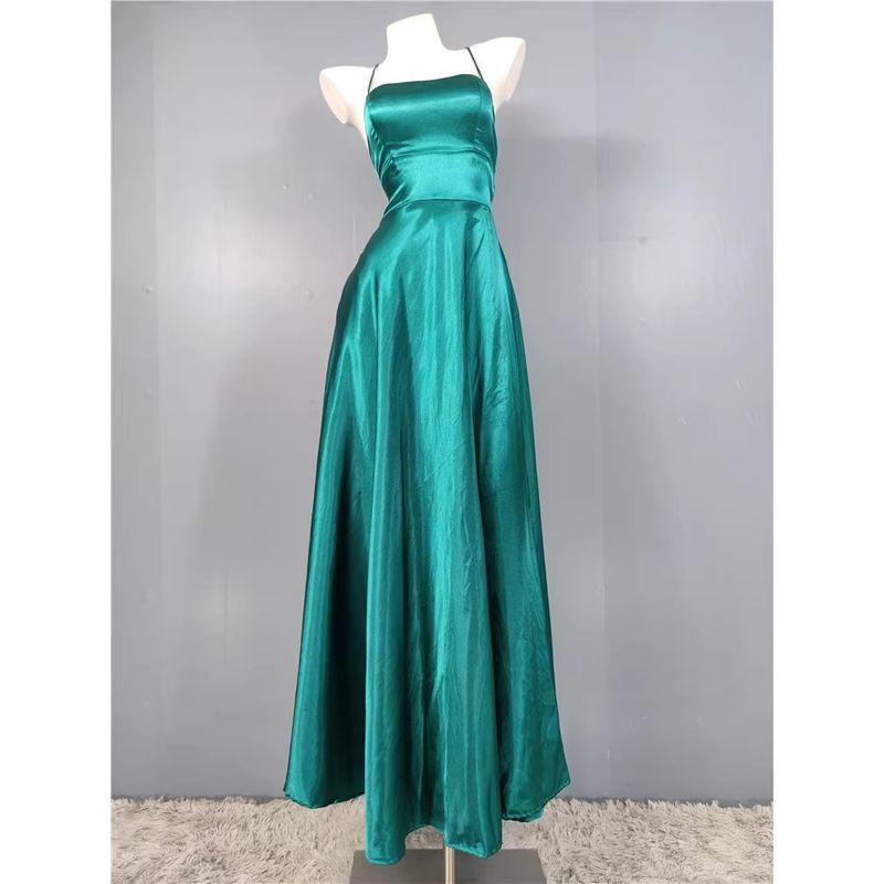 Export Single Gas Field Split Banquet Party Royal Beauty Smooth Acetate Satin Sling Strap Long Dress Chest Pad