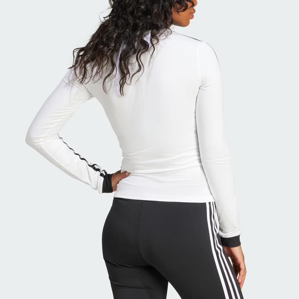 Adidas Originals Logo Streifen V-Ausschnitt Langarm T-Shirt Damen Oberteile Weiß JC8154