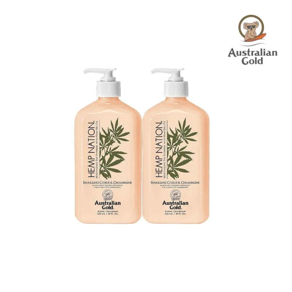 Australian Gold Tan Extender Hemp Nation Body Lotion Sparkling Citrus Champagne 535ml 2 Bottles