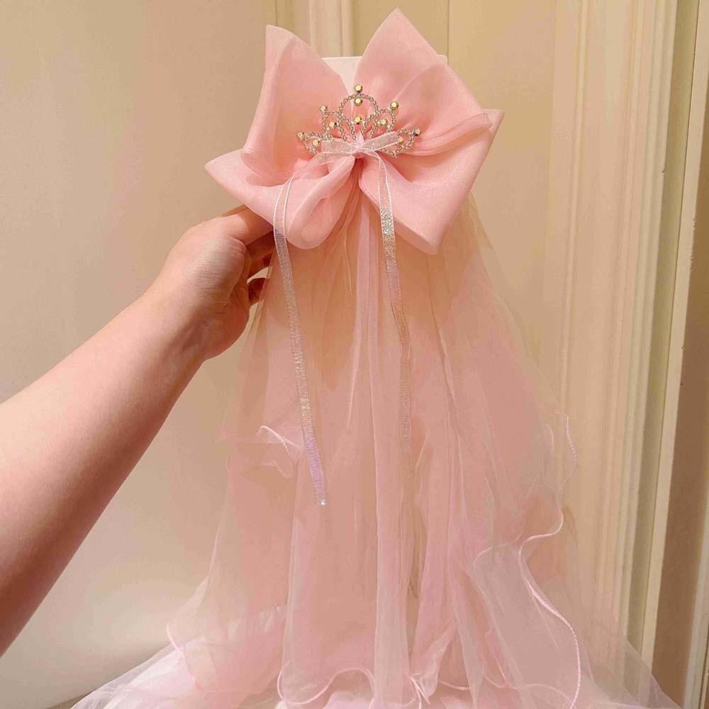 Bow Girls Head Gauze White Bridal Tulle Gift Veil Hair Clip  Photo Props