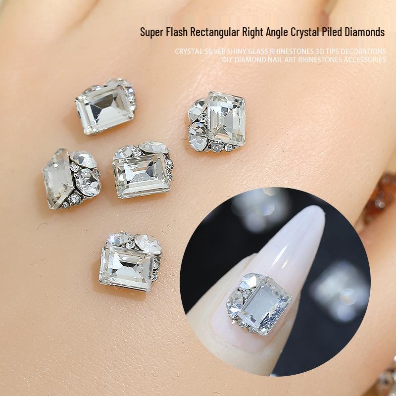 Xiaohongshu Rectangle Rhinestone Nail Art Accessories: Handmade Diamond Ball Rock Candy Alloy Nail Decorations