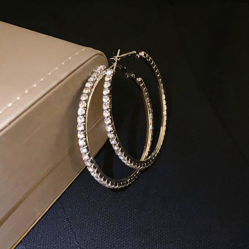 Silver needle diamond round earrings exaggerated high-end design ins earrings niche light luxury temperament new earrings women