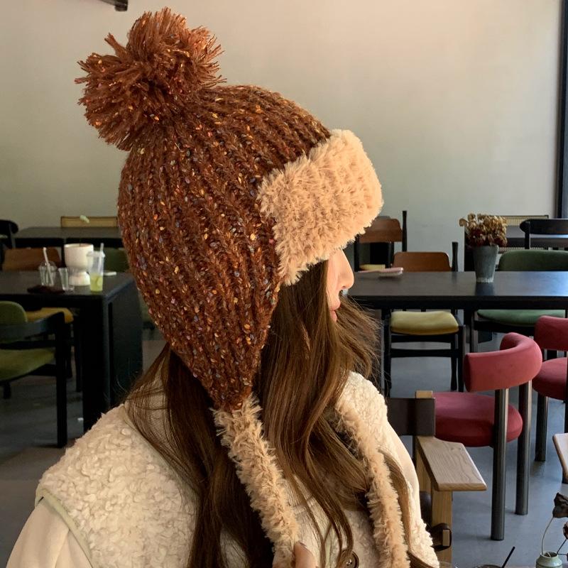 Women's Winter Knit Beanie Hat with Earmuffs, Soft Cotton Blend, One Size Fits Most, Solid Color, Fantasy Theme, Lightweight and Adjustable