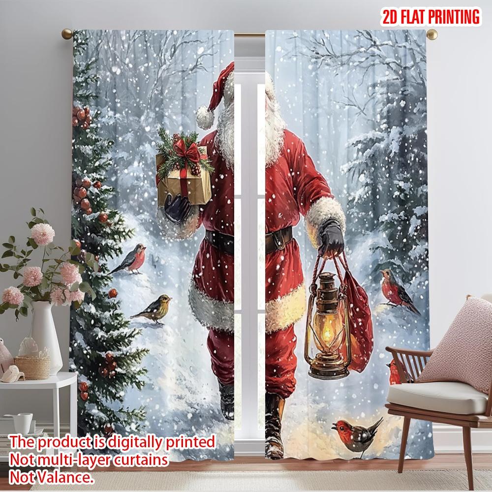

2pcs,2D plane printing Creative Curtains Santa Claus winter forest lantern birds (2) Versatile 100% Polyester (without rod) 52.50×116.00 CM 2pcs