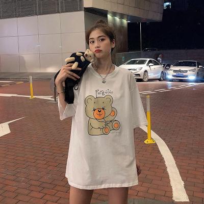 Summer Korean version of the new Harajuku lower clothes missing bear print loose short-sleeved T-shirt top women's ins