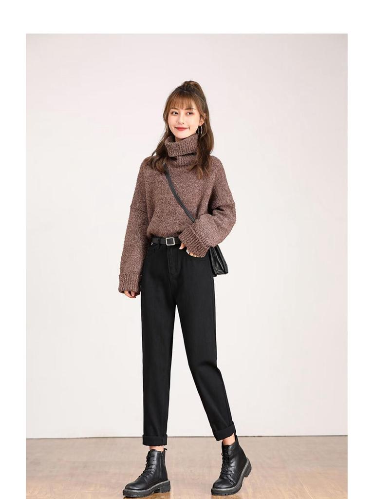 Women's Off-White High-Waisted Harem Jeans - 2024 Spring/Autumn, Elastic, Loose Fit, Slimming Casual Carrot Pants