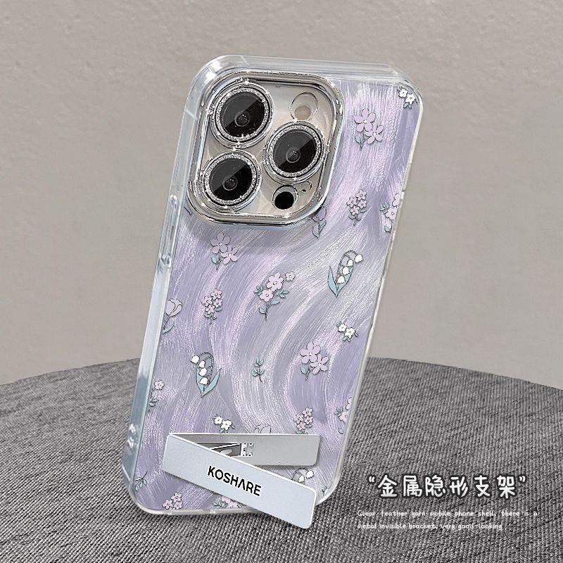 Pink purple floral, suitable for Apple 16Promax mobile phone case IMD advanced sense 14 feather yarn 15 fine hole 16 explosion