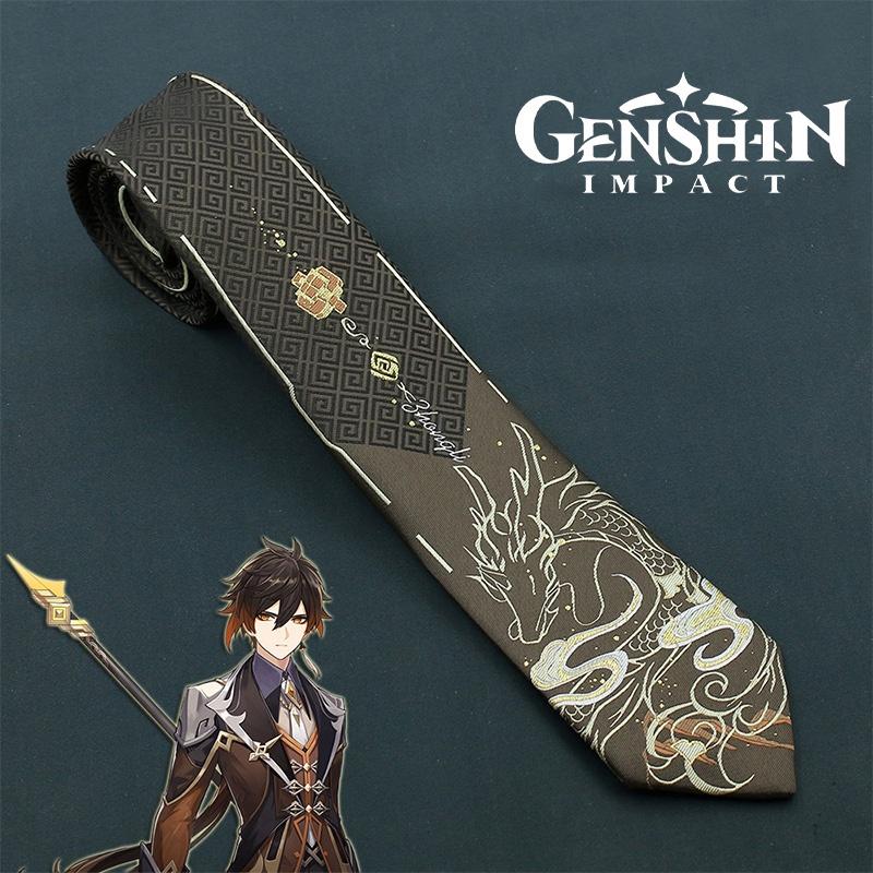 Genshin Impact Zhongli Necktie Shirt Accessory Cos Ties Clothes Decor Gift Adult