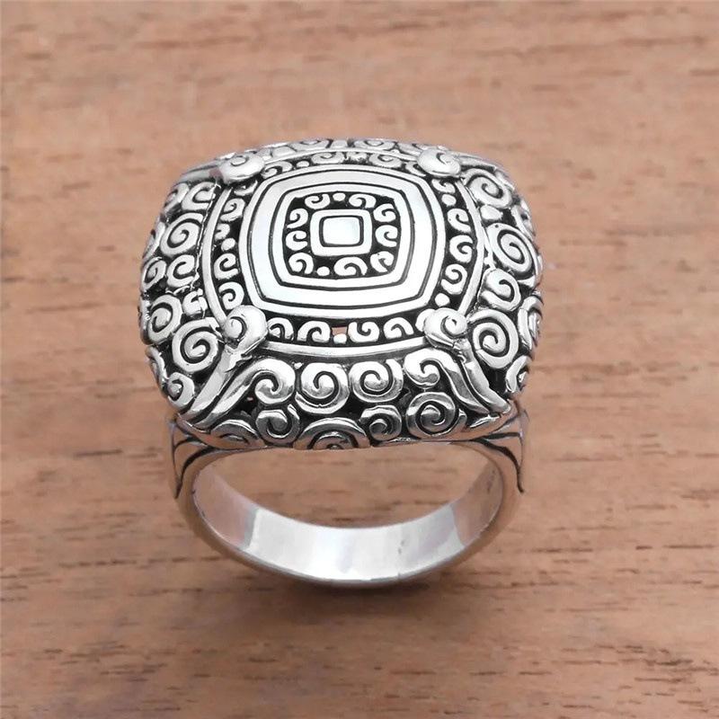 Decorated With Retro Thai Silver Ethnic Style Palace Pattern Ring Fashionable Personality Ring