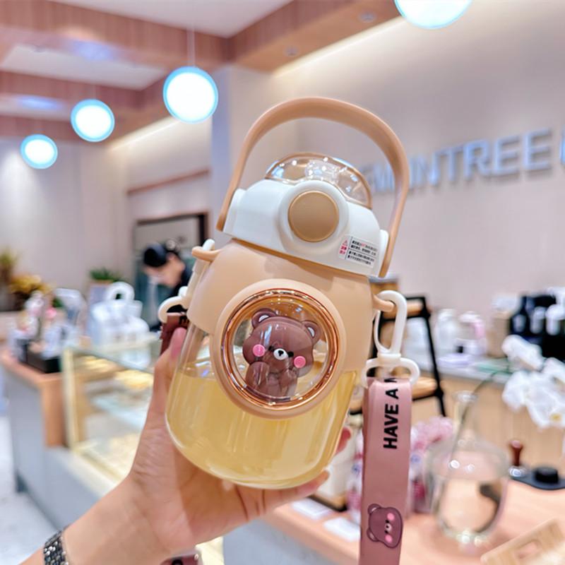 Süße Kinderwasserflaschen mit Strohhalm für Mädchen Kinder 820ml Große Kapazität Kawaii Cartoon Schüler Schule Reise Wasserbecher