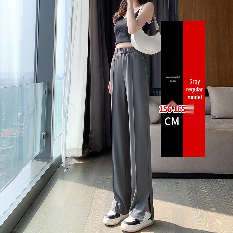 

Серые женские брюки с высокой посадкой и широкими штанинами в пол - Прилегающие, Универсальные, Повседневные, Осенние. XS (60-79 lbs)