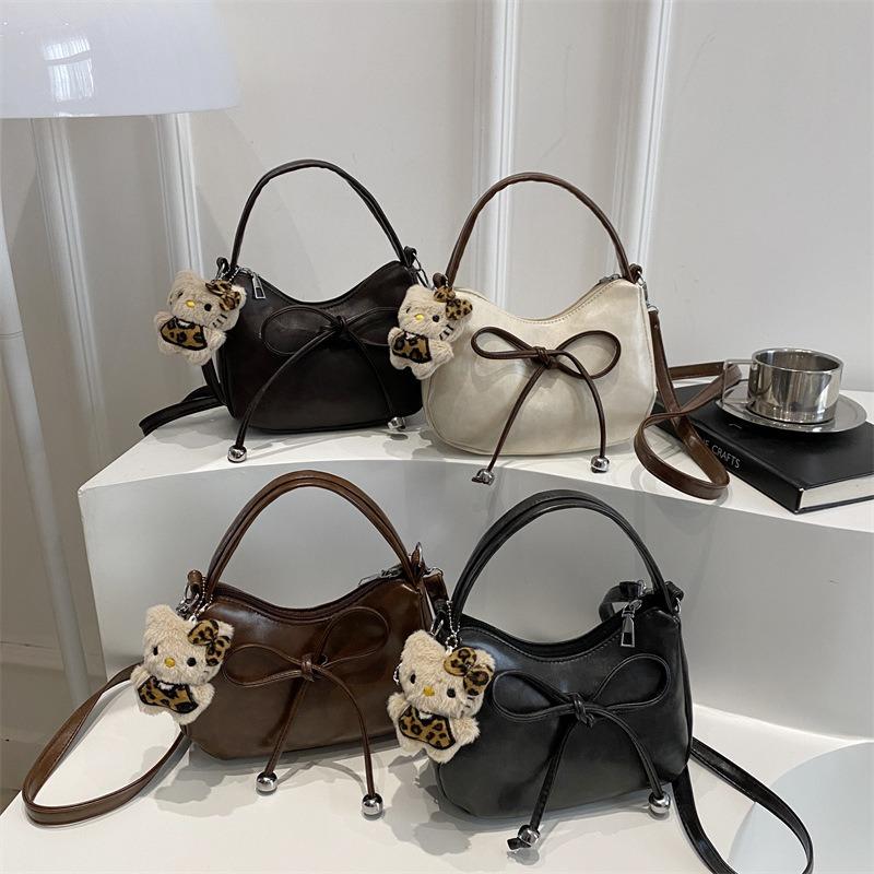 Retro bow handbag, armpit bag, women's winter new trendy messenger bag, textured shoulder bag