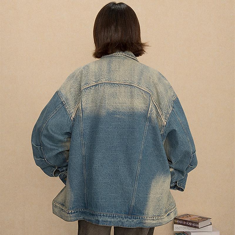 Y2K Vintage Distressed Denim Jacket for Women - 2025 Spring/Autumn Loose Trendy Style
