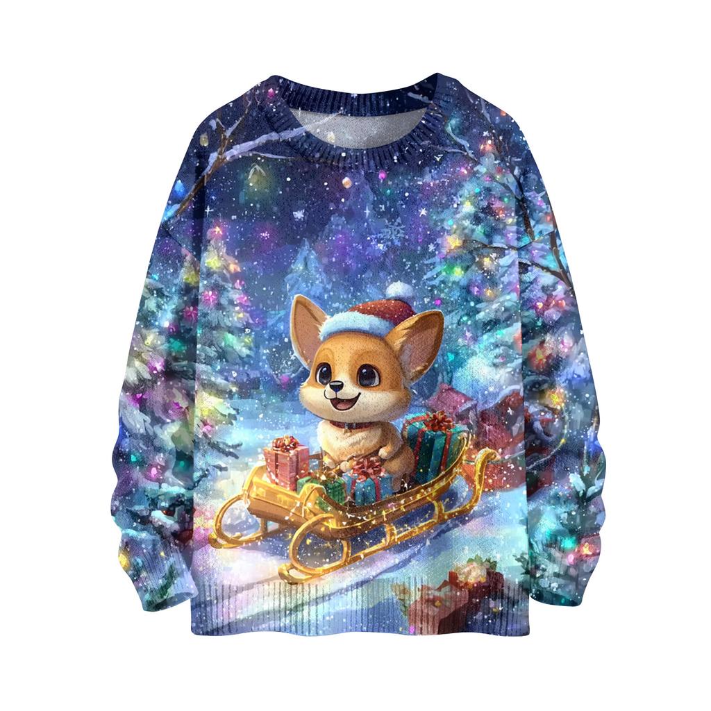 Women's Fashion Casual Long Sleeve Christmas Printed Round Neck Knitted Top