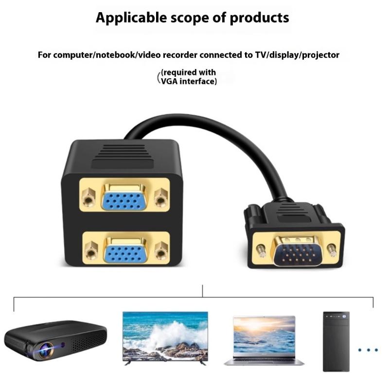 VGA To VGA Splitter VGA To Double Monitor Splitter 1080P Video Converter Plugs And Play 25cm Cord For Computer Display