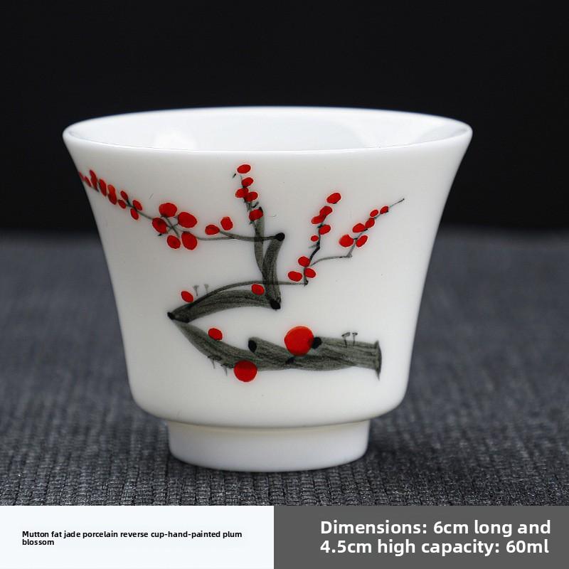 Hand-painted Teacup Suet Jade Tea Cup Master Cup Ceramic Small Teacup Kung Fu Teacup White Porcelain Single Tea Cup