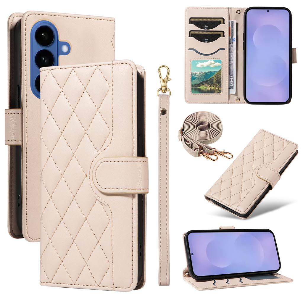 For Samsung Galaxy S26/S26 Pro Wallet Case Rhombus Leather Phone Cover with Strap