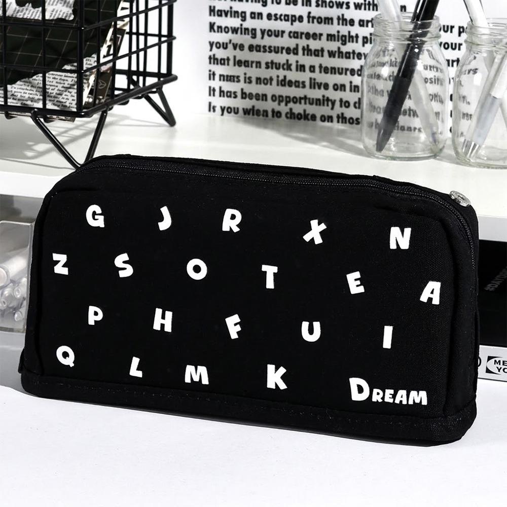 

Minimalist Letter Print Pencil Case Large Capacity Multi-Functional Pen Bag Standing Pencil Pouch Students чёрный