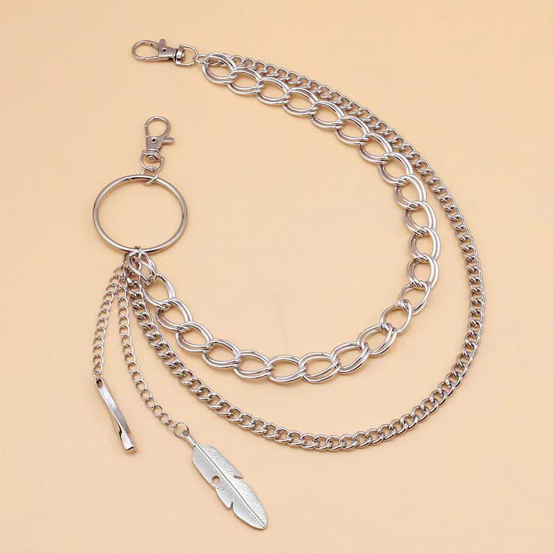 Punk Leaf Shaped Belt Chain For Jeans Pants Skirts Personalized Trouser Chain Women Men Hip Hop Tassel Pendant Decor