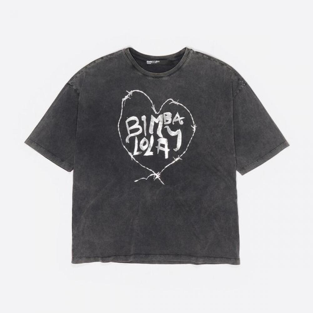 Bimba Y Lola Oversized Washed Logo T shirT b256awT001bkb Black/XS