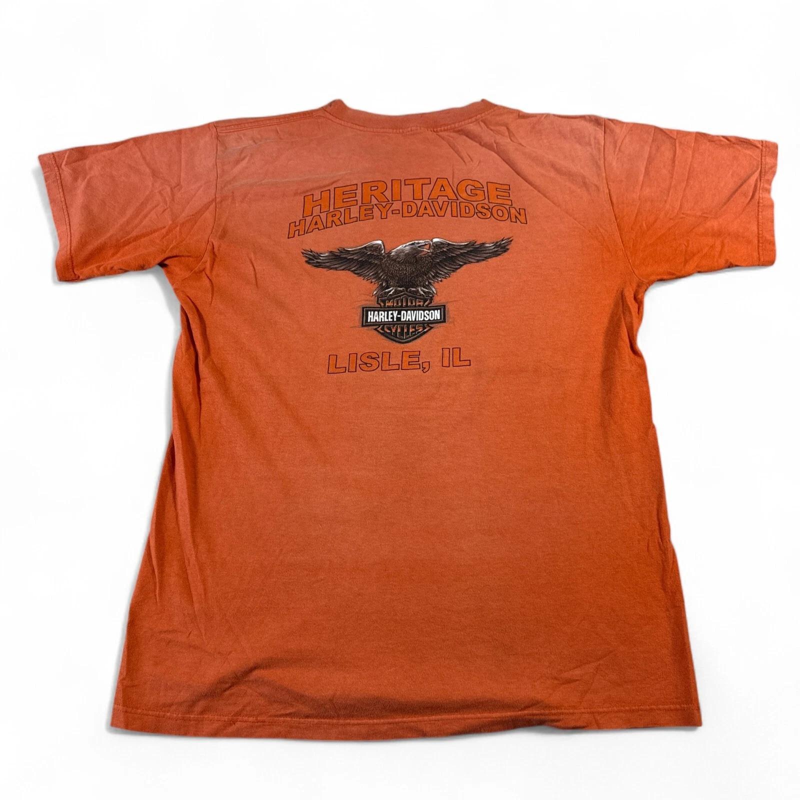 

Vintage Y2K Harley Davidson T Shirt Adult Size Large Orange Motorcycle Eagle L