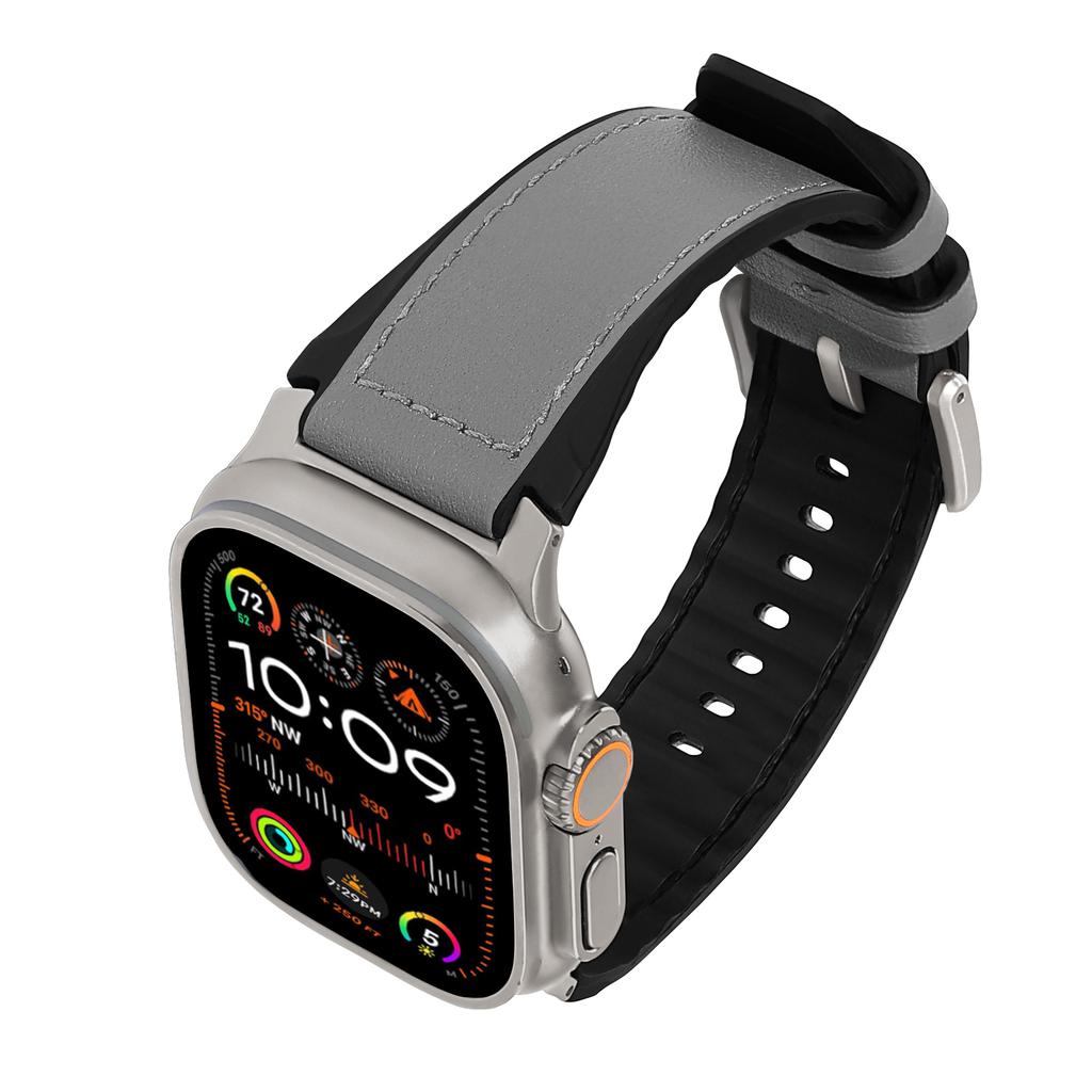 Armband für Apple Watch Serie 10 9 8 7 SE 6 5 4 3 2 1 42mm 41mm 40mm 38mm Silikon+Lederbezogenes Uhrenarmband