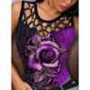 women's Rhinestone Hollow Out 3D Rose Print Slim Fit Tank Top Sleeveless Casual Camisole Top