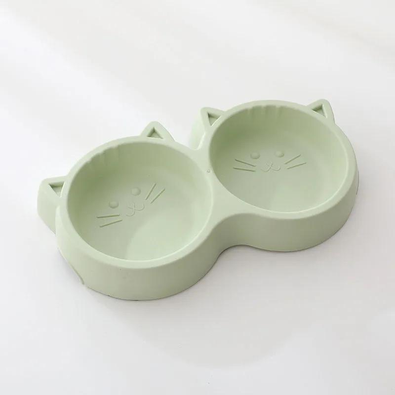 Cat Feeder Accessories Pet Supplies Pet Cat Double Bowl Material Cartoon Cat Face Shape Food Water Feeding Bowl Non-slip Puppy
