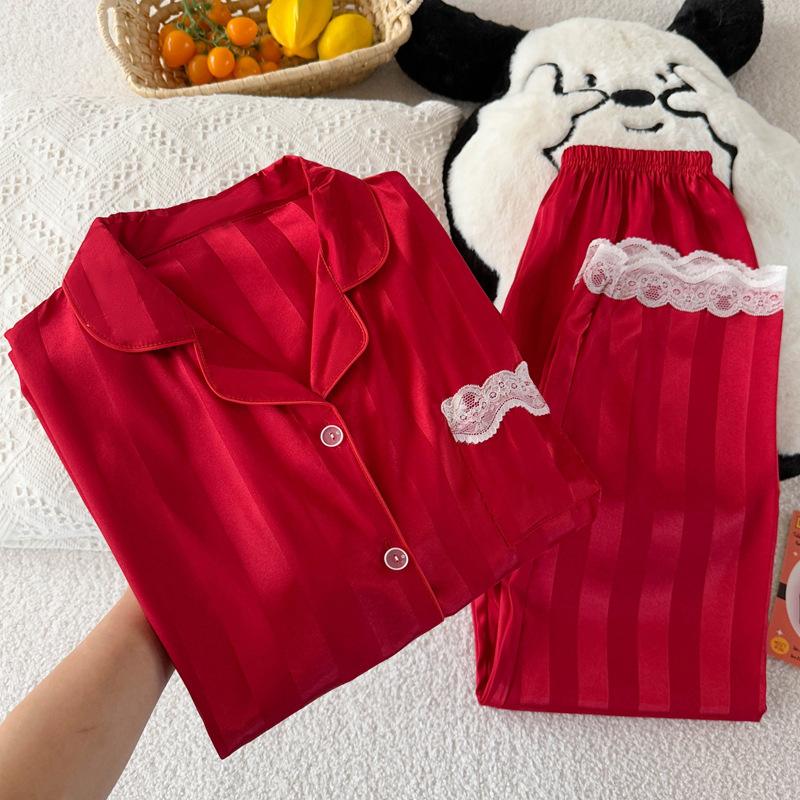 Light Luxury High-End Wind Striped Jacquard Ice Silk Pajamas Women S Summer Short-Sleeved Set Loungewear M