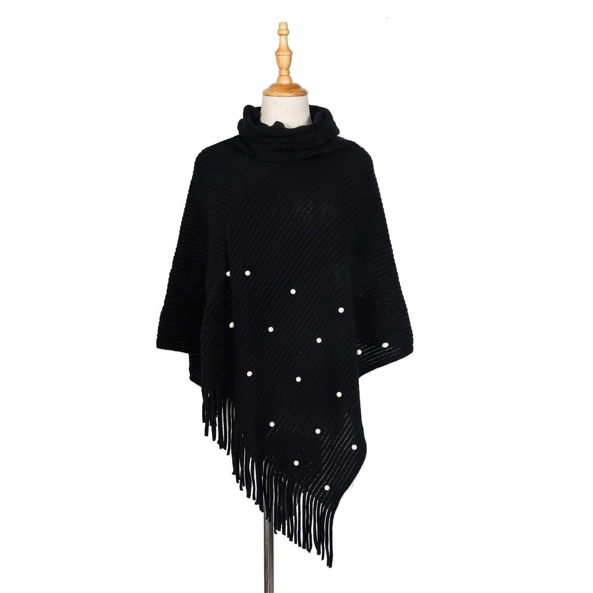 

Comfortable High Quality Unique Pure Color Pearl Fringe Pullover High Neck Warm Shawl Scarf Beautiful and Most Striking Accessories