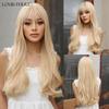 LOUIS FERRE Blonde Long Synthetic Wigs With Bangs Light Blonde Natural Straight Wig for Women Daily Cosplay Heat Resistant Hair