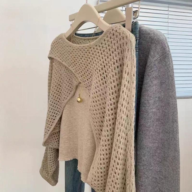 With shawl card color stacking, two-piece long-sleeved knitted sweater, women's new top, high-end autumn wear
