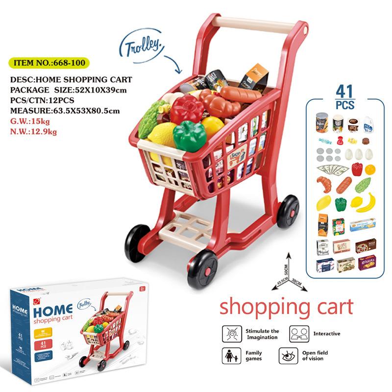 Play House Shopping Cart Children'S Simulation Vegetable Fruit Supermarket Shopping Cart Combination Set Girl Toys